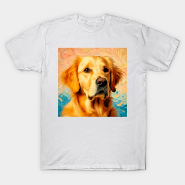 Furry Best Friend - Golden Retriever in Van Gogh Style, Labrador Retriever Doggo T-Shirt by Star Fragment Designs